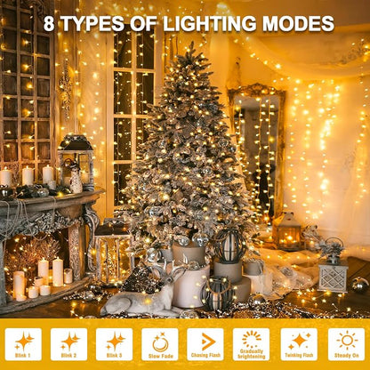 33FT Warm White String Lights – 100 LED Waterproof Fairy Lights on Clear Wire, Indoor Outdoor Christmas Wedding Patio Bedroom Party Decorations