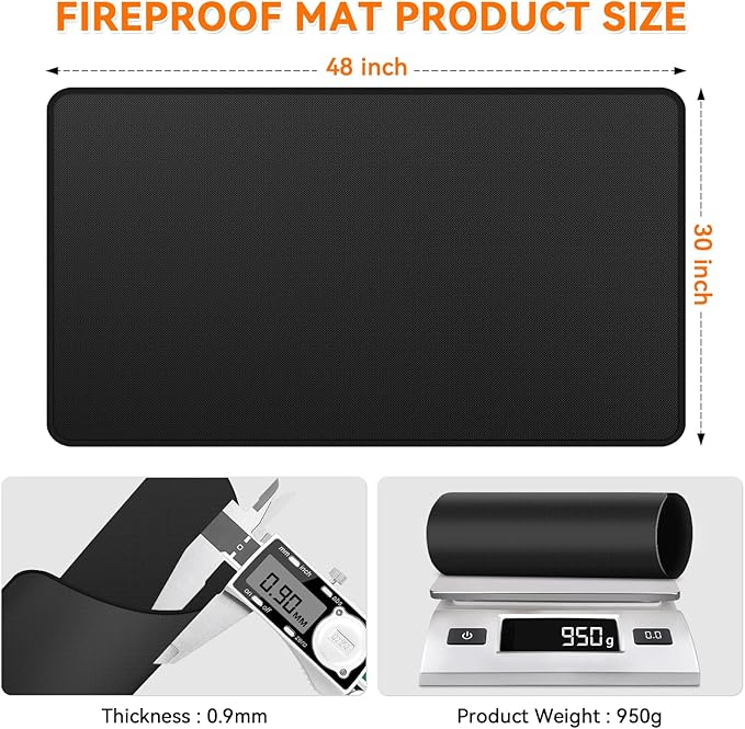 Fireplace Mat Fireproof, 48 x 30 Inch Hearth Rugs for Fireplaces Fire Resistant, Indoor Fire Pit Wood Stove Pads, Outdoor Under Grill Mats, Protect Floors and Decks from Sparks Embers