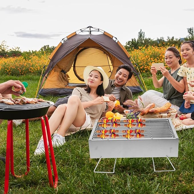 Veemoon Foldable Stainless Steel Charcoal Bbq Grill Outdoor Portable Camping Barbecue Rack Small 36×26.5×17.5cm Single Unit for Picnic and Backyard Cooking