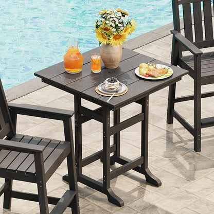 Garvee Outdoor Patio Bar Table for 2-4, All-Weather HDPE Bar Height Table with Umbrella Hole and Spacious Tabletop for Outside,Poolside, Backyard