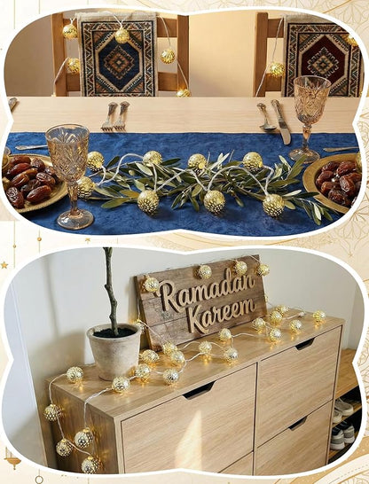 8.5Ft Moroccan Decorative String Lights, 10 LED Warm White Boho Globe Decor | End-to-end Connectable, IP44 Waterproof, Hollow Lantern Decorative String Lights for Bedroom Ramadan Diwali Bohemian Weddings