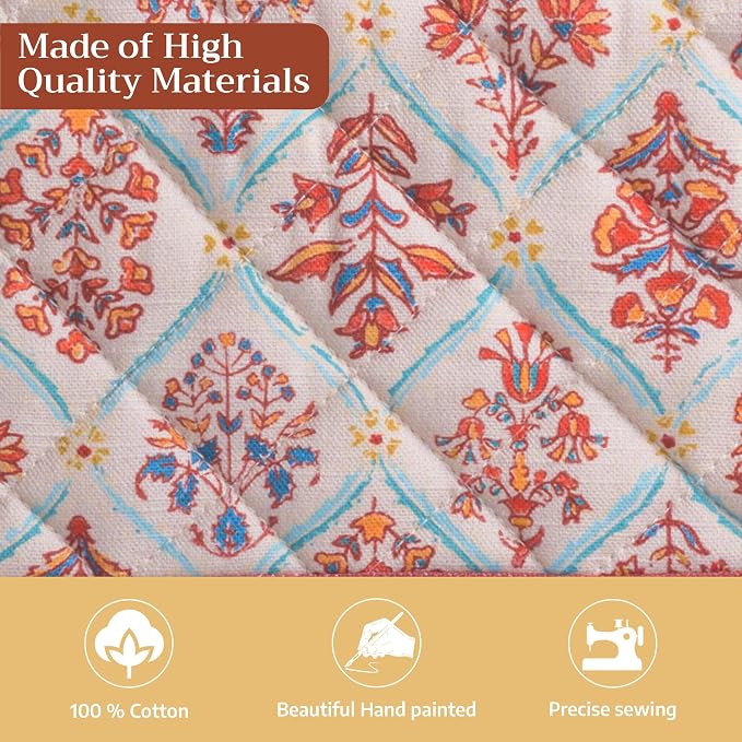 Maison d' Hermine Pot Holders 100% Cotton Potholders (8" x 8", Pack of 1) | Heat Resistant Hot Pads with Loop BBQ Cooking Baking Hotel Kitchen Handling Hot Pans Thanksgiving Christmas - Romane