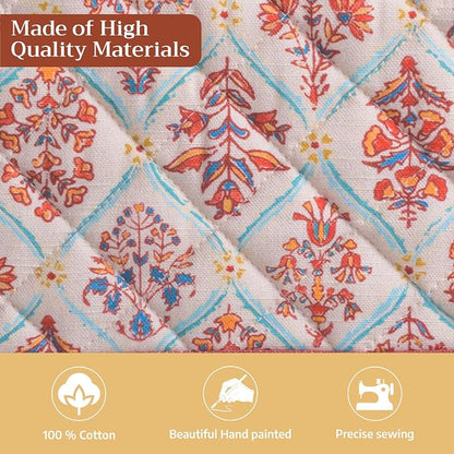 Maison d' Hermine Pot Holders 100% Cotton Potholders (8" x 8", Pack of 1) | Heat Resistant Hot Pads with Loop BBQ Cooking Baking Hotel Kitchen Handling Hot Pans Thanksgiving Christmas - Romane
