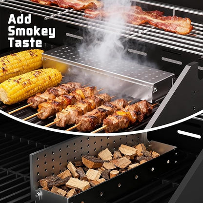 SKOK 5 Burner BBQ Grill with Infrared Side and Rear Burners,Gas Grill with Cast Iron Grates,Outdoor Barbecue Grill 72,000 BTU Output