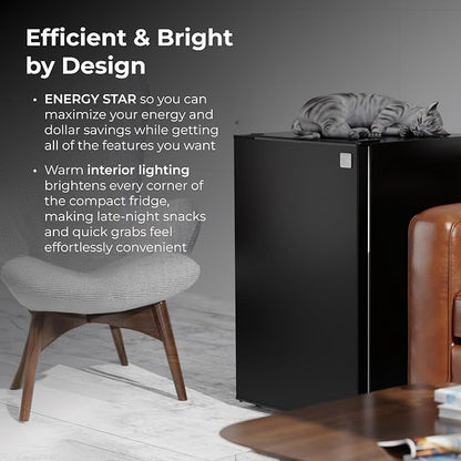 Kenmore 4.5 cu. ft. 21" Compact Refrigerator with Chiller - Black | 4 Can Rack, Adjustable Glass Shelving, Reversible Door, Interior Lighting, ENERGY STAR Certified