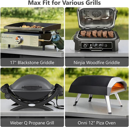RUNNA 78.3" Outdoor Kitchen Island with Foldable Grill Table, Wooden Outdoor Grill Cart with Trash Can Storage & Stainless Steel Top, Outdoor Bar Cart, Pizza Oven Table for Lawn & Garden (Black@76)