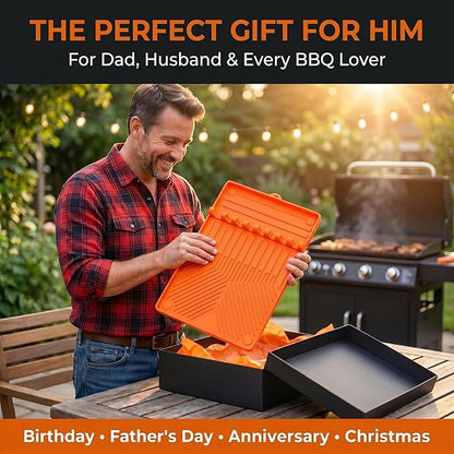 Magnetic Silicone Side Shelf Mat for Blackstone Griddle - 4 Corner Magnets, Extra Thick, Linear Drip Channels, 446°F Heat Resistant, 16"x11.5", Fits Weber Traeger Pit Boss, BBQ Gift for Men