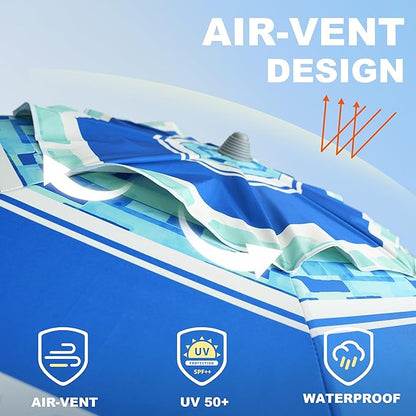 AMMSUN 7ft Heavy Duty Windproof Portable Beach Umbrella with Sand Anchor Vent Adjustable Height with Tilt Aluminum Pole, Portable UV 50+ Protection Carry Bag for Patio Garden Beach Pool Backyard