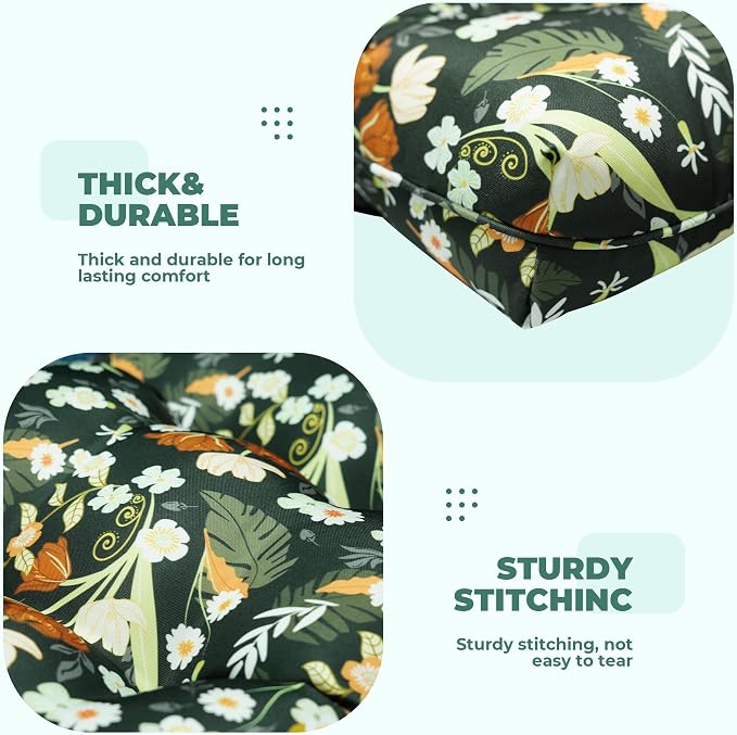 DANGHOOGY Wicker Chair Cushions, Waterproof Outdoor Loveseat Cushions for Patio Furniture, Tufted Wicker Furniture Cushions, 1 Loveseat and 2 U-Shaped Cushions (Black Floral)