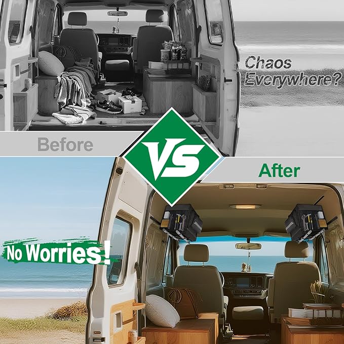 24" RV Overhead Storage Cabinet, Soft-Sided Overhead Organizer for Vans, RV Organizer Storage Cabinet Compatible with Mercedes-Benz Sprinter, Ford Transit & RAM Promaster Vans, Black