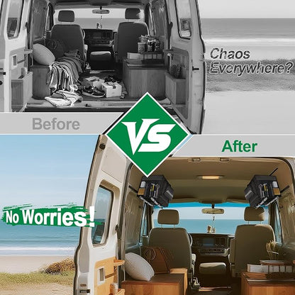 24" RV Overhead Storage Cabinet, Soft-Sided Overhead Organizer for Vans, RV Organizer Storage Cabinet Compatible with Mercedes-Benz Sprinter, Ford Transit & RAM Promaster Vans, Black