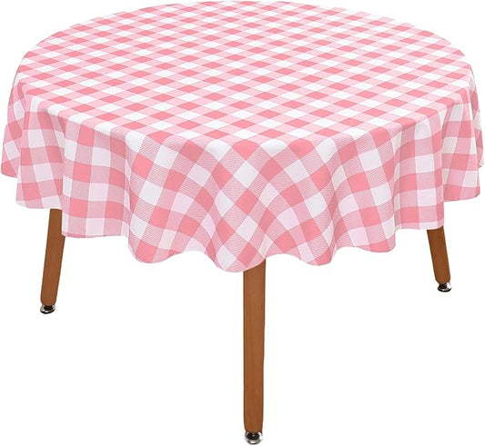 Waterproof Plaid Tablecloth Fabric - Round 58 Inch Classic Gingham Checker Table Cloth for Indoor/Outdoor Use - Buffalo Table Cover for Picnics, BBQs, and Parties