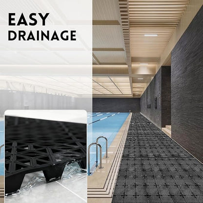 RITOLLO Modular Interlocking Cushion Drainage Floor Tiles, 16-Pack 11.8"x11.8" PVC Raised Non-Slip Interlocking Mats with Drain Holes for Deck, Pool, Garage, Shower, Patio, Bathroom, Sauna, Yard