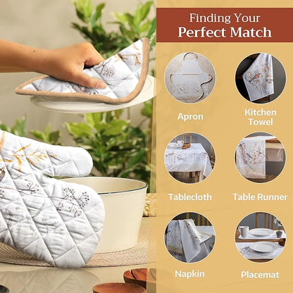 Maison d' Hermine Pot Holders 100% Cotton Heat Resistant Potholders 8" x 8" Hot Pads with Loop BBQ Baking Hotel Farmhouse Kitchen Handling Hot Pans Spring Summer (Pack of 1, Meadow Florals - Beige)
