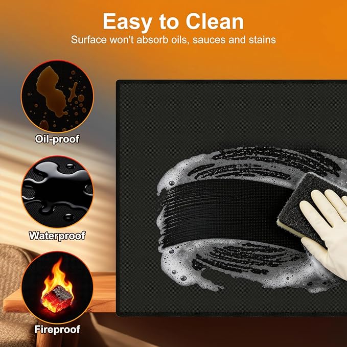 LETITIN Under Grill Mat for Outdoor Grill & Fire Pit, Black, Fireproof & Heat Resistant Fiberglass, Waterproof, Oil-Proof (24x31 Inch)