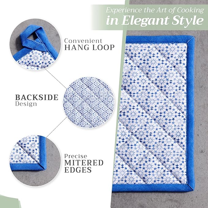 Maison d' Hermine Pot Holders 100% Cotton Heat Resistant Potholders 8" x 8" Hot Pads with Loop BBQ Cooking Baking Hotel Farmhouse Kitchen Handling Hot Pans Spring Summer (Pack of 1, Passiflora)