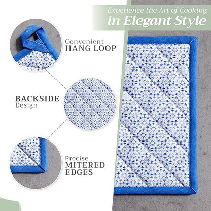 Maison d' Hermine Pot Holders 100% Cotton Heat Resistant Potholders 8" x 8" Hot Pads with Loop BBQ Cooking Baking Hotel Farmhouse Kitchen Handling Hot Pans Spring Summer (Pack of 2, Passiflora)