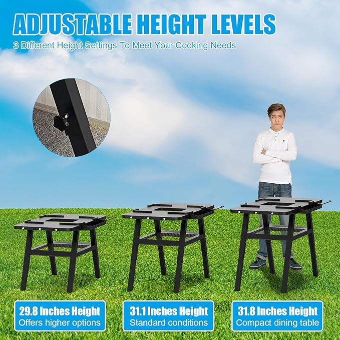 Grill Stand for Ninja Woodfire Outdoor Grills, Portable Adjustable Grill Cart Table for Ninja XSKUNSTAND OG700 OG800 OG900 OO101 Series & for Artisan MO201 Pizza Oven Stand Accessories with Shelves