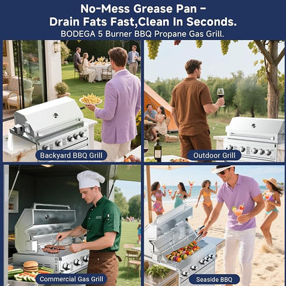 BODEGA Stainless Steel Outdoor Kitchen Propane Gas Grill and Outdoor Kitchen Cabinets for BBQ with 2 Drawers and Propane Tank Storage,Thermometer & Rotisserie Chicken Fork Kit, Seaside BBQ, Camping.