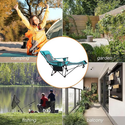 Reclining Camping Chair with Removable Footrest Lounge Chair with Headrest, Cotton Cushion, Portable Adjustable Folding Chairs