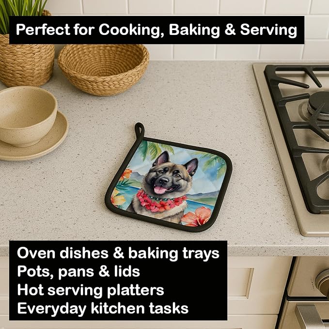 Caroline's Treasures Norwegian Elkhound Luau Pair of Pot Holders Kitchen Heat Resistant Pot Holders Sets Oven Hot Pads for Cooking Baking BBQ, 7 1/2 x 7 1/2