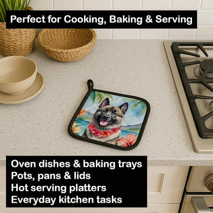 Caroline's Treasures Norwegian Elkhound Luau Pair of Pot Holders Kitchen Heat Resistant Pot Holders Sets Oven Hot Pads for Cooking Baking BBQ, 7 1/2 x 7 1/2