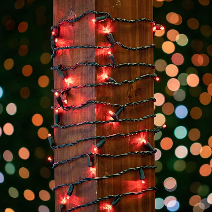 Novelty Lights 50ft 100 LED Red Christmas String Lights, Brown Wire | UL Listed IP55 Commercial Grade Xmas Lights for Outdoor & Indoor, 6 Inch Spacing, Dimmable, Connectable, Flicker Free Bulbs