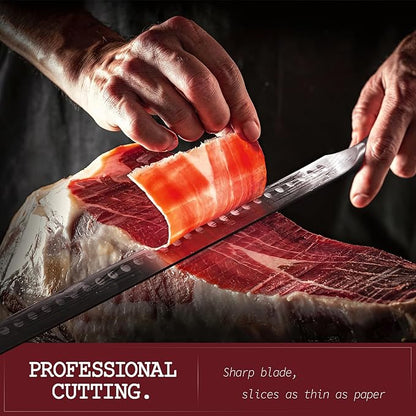 YFWOOD 12 Inch Brisket Knife – Professional BBQ Slicing Knife for Meat Carving, Razor Sharp German Steel, Full Tang, Ergonomic Handle, Perfect for Beef Brisket, Prime Rib, Roast