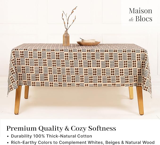 100% Cotton Hand Block Printed, Tablecloth for Kitchen, Dining, Table Cover for Parties, Chritmas, Weddings, Barbecues and Summer picnics Table Cloth