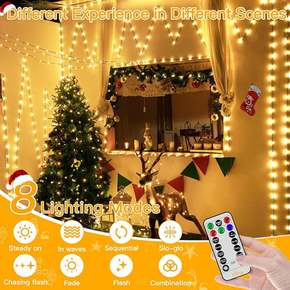 Ollny Christmas Lights 1000 LED 330 FT, IP67 Waterproof Plug in Christmas Tree Lights with Remote, 8 Modes, 3 Timers, Dimmable, House Xmas Indoor Decorations String Light (Warm White) (Pack of 2)