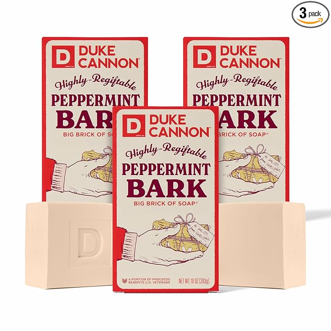 Duke Cannon Supply Co. Big Brick of Soap Bar for Men Holiday Edition - Peppermint Bark (Peppermint Scent), 10 oz. (3 Pack)