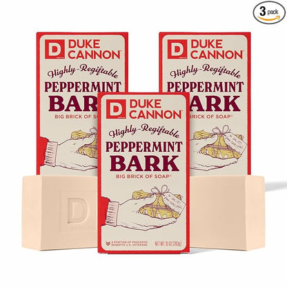 Duke Cannon Supply Co. Big Brick of Soap Bar for Men Holiday Edition - Peppermint Bark (Peppermint Scent), 10 oz. (3 Pack)