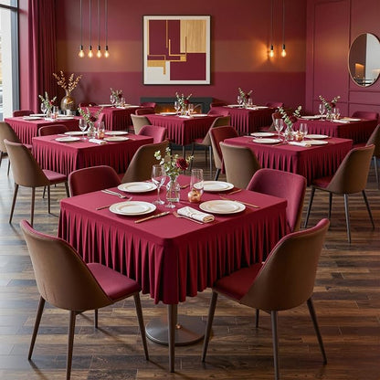 PARTISKY Burgundy Square Spandex Tablecloths 34x34 Inch, Wrinkle Free 2 Pack Fitted Square Table Cloth Stretch Card Table Cover for Kitchen Dinner, Holiday Party, Wedding Banquet, Display Trade Show