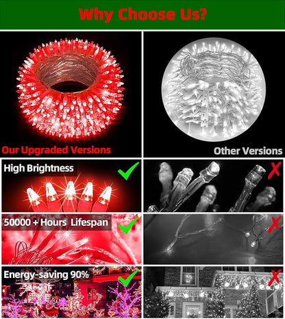 QUHUATU 1500 LED 470FT Christmas Lights,12 Modes LED String Lights, Red | Weather-resistant Plug-in Tree Lights with Timer, Memory and Dimming for House, Fences, Patios, Holiday Decor