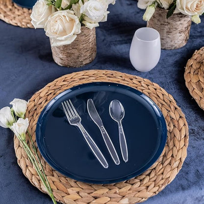Party Bargains Disposable Cutlery set, Color: Clear Sapphire, Count: 720 Pcs: 120 Knives, 240 Spoons, 360 Forks