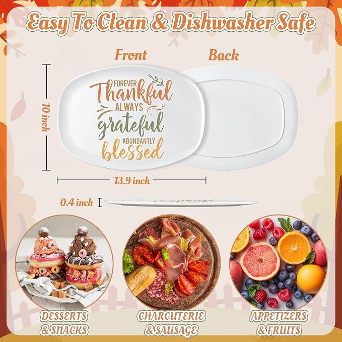 R HORSE Fall Thanksgiving Melamine Platter Gift, Reusable Serving Tray | Fall Autumn Thanksgiving Gift for Women Men Friend, Ideal for Turkey, Appetizer, Snack, Dessert, Indoor Outdoor Dinner Party