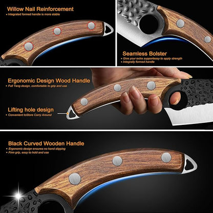 ZENG 7" Chef Knife, Hand Forged Butcher Knives with Sheath, High Carbon Steel Japanese Knife Meat Cleaver Knife for Kitchen Meat Cutting, Viking Style Knives for Camping, Hunting, BBQ, Gifts for Men