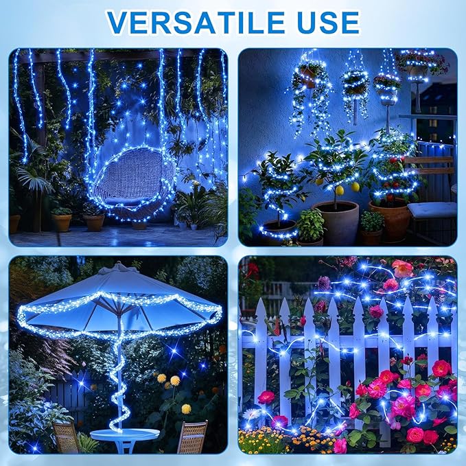 12 Pack Solar Waterfall Fairy Bunch Lights Outdoor Waterproof 9 Strand 180LEDs 8 Modes Watering Can Light (No Can) Firefly Bunch Lights for Patio Yard Garden Decorations(Blue)