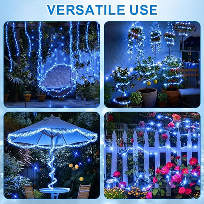 12 Pack Solar Waterfall Fairy Bunch Lights Outdoor Waterproof 9 Strand 180LEDs 8 Modes Watering Can Light (No Can) Firefly Bunch Lights for Patio Yard Garden Decorations(Blue)