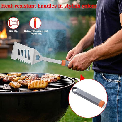 5PCS Grill Tools Set, BBQ Grilling Accessories with Spatula Tongs Apron Hooks, Portable Grill Utensils Set, Stainless Steel Grilling Tools Kit, Camping Tailgating Gifts for Men Dad