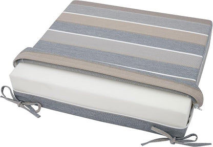 Magpie Fabrics Indoor Outdoor Cushion Cover Replacement 2 Pack, NO Insert! Water Repellent Slipcover with Ties Decor for Patio Garden Chair Sofa Bench Wicker(Grey Striped, 24x24x4 Inch)