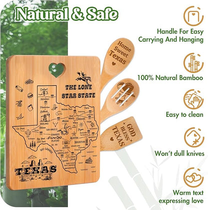 Texas Gifts Cutting Board Set, Texas Souvenirs, Texas Kitchen Decor with State Map Design, Charcuterie and Serving Board, Home Sweet Texas Theme Gifts for Texas Lovers.