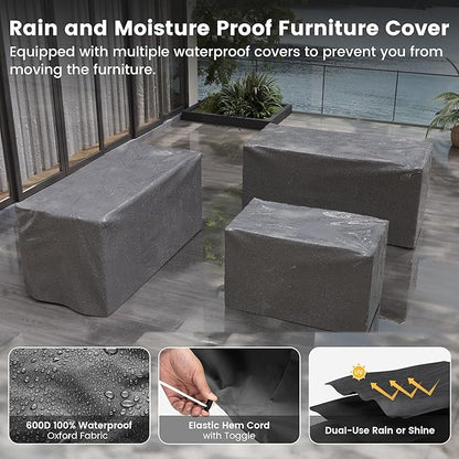 UDPATIO Patio Furniture Set, 8 Inch Armrest Patio Sectional Furniture, 6 Piece Wicker Outdoor Sectional Conversation Sets with Waterproof Cover and Coffee Table for Backyard Deck(Grey/Black)