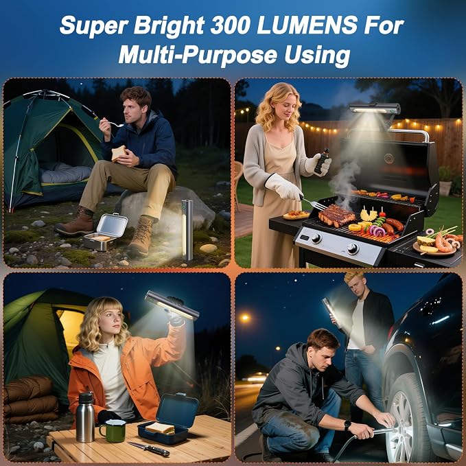 Rechargeable 360° Grill Light for Griddle & Grills with Magnetic Base and Gooseneck, IPX5 Waterproof, 2-Level,Brightness, USB-C Charging,