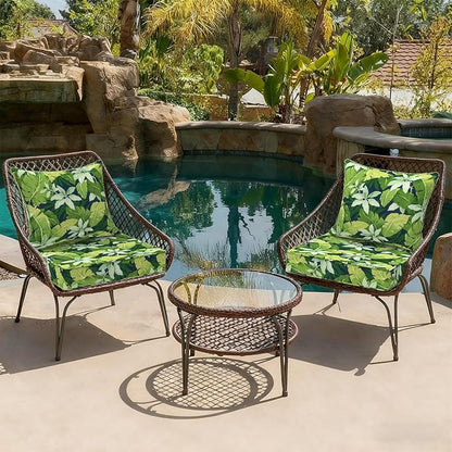 DYTXIII Outdoor Deep Seat Cushion Set, Water Repellent 22"x22" Patio Thick Cushions Replacement with Seat & Back Pillow for Patio Sofa, Wicker Chair, Couch - Jungle Leaves