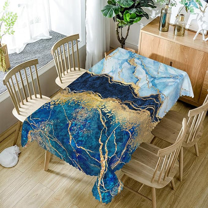 52x70inch Blue Marble Tablecloth Navy Blue Marble with Gold Crack Modern Luxury Ink Art Table Cloth Oil Proof Wrinkle Free Polyester Table Cover for Dining Room Kitchen Buffet Party Supplies