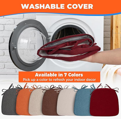 Sunsleek Chair Cushions for Dining Chairs, D-Shaped Seat Cushions with Removable Washable Cover and Ties, Chair Pads for Kitchen, Indoor Dining Room, Patio Chairs, 17'' x 16'', Set of 2, Red