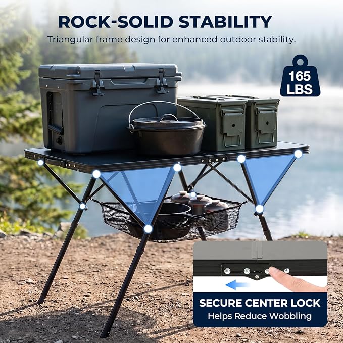 Overmont Folding Aluminum Camping Table - 47.2'' x 23.6'' with Carry Handle | 2 Height up to 27.5" with Storage Net, Lightweight Waterproof Portable for Outdoor Travel Backyard BBQ Picnic Patio Tailgate
