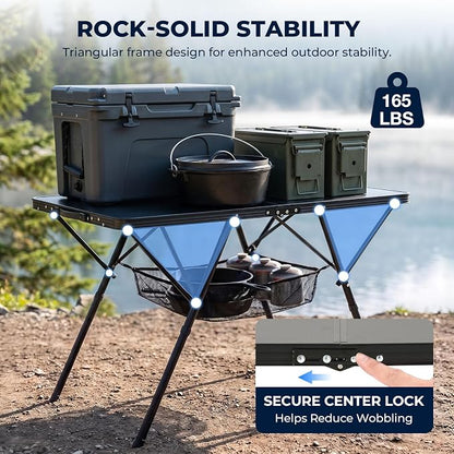 Overmont Folding Aluminum Camping Table - 47.2'' x 23.6'' with Carry Handle | 2 Height up to 27.5" with Storage Net, Lightweight Waterproof Portable for Outdoor Travel Backyard BBQ Picnic Patio Tailgate