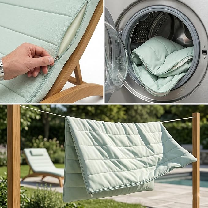 Quilted Chaise Lounge Outdoor Patio Furniture Cushions | Water-Resistant Patio Chair Cushions | Durable, High-Density Foam Outdoor Chair Cushions - Antique Beige, 74"x23" (Chair Not Included)